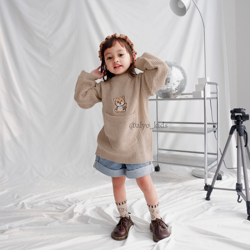 JENNY POCKET SWEATER KNIT OVERSIZE / Sweater Rajut Anak / Sweater Saku Anak