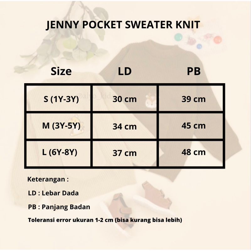 JENNY POCKET SWEATER KNIT OVERSIZE / Sweater Rajut Anak / Sweater Saku Anak