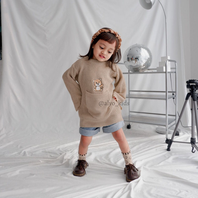 JENNY POCKET SWEATER KNIT OVERSIZE / Sweater Rajut Anak / Sweater Saku Anak