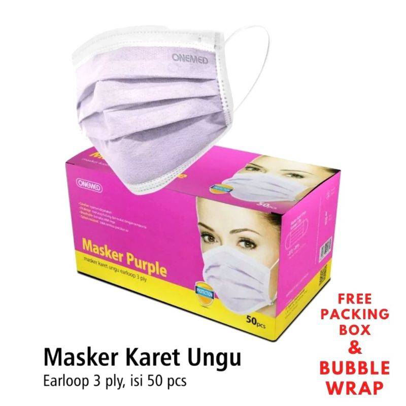 Masker Karet Onemed Ungu Box 50Pcs Masker Medis Ungu Masker Bedah Ungu Onemed