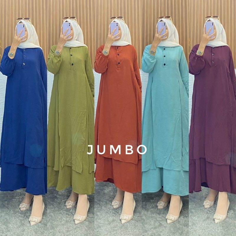 Gamis wanita terbaru outer cringkel kancing ld 110 dan 120 jumbo