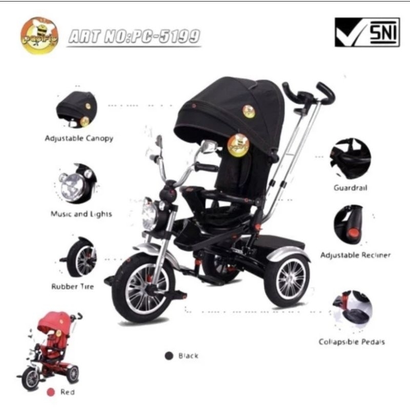 Stroller Sepeda Anak Roda Tiga Pacific PC-5199 Tricycle PC 5199 PC5199