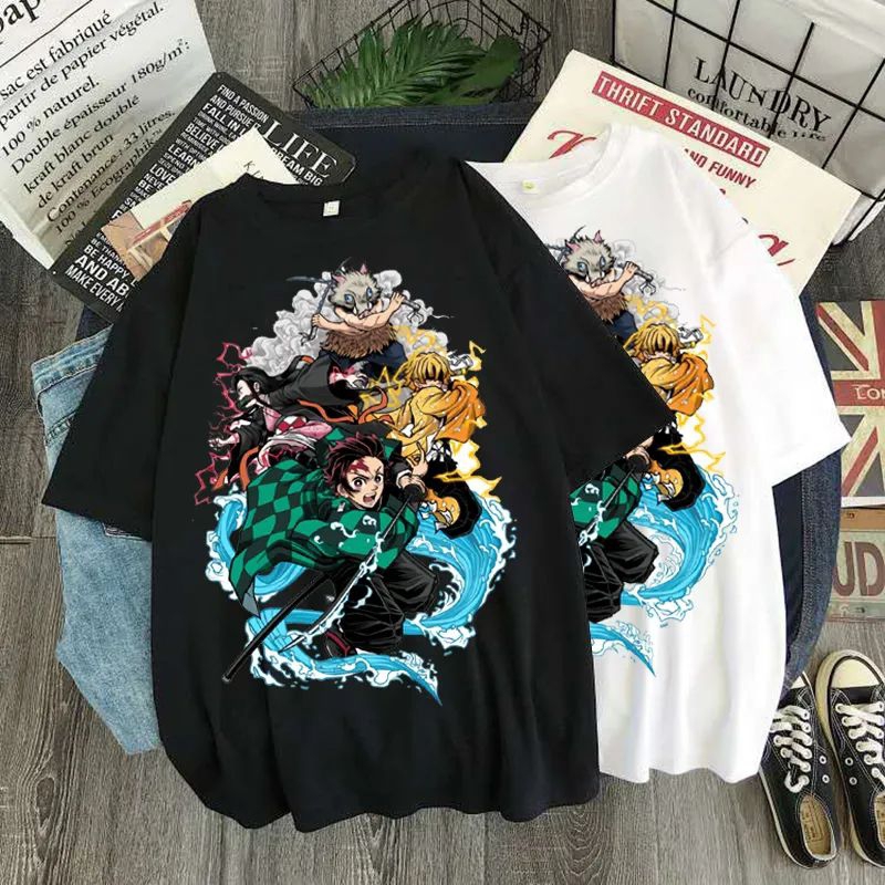 Kaos distro T-shirt baju pakaian atasan Anime Jepang  demon slayer Kimetsu No Yaiba Kawai Cewe/cowo/