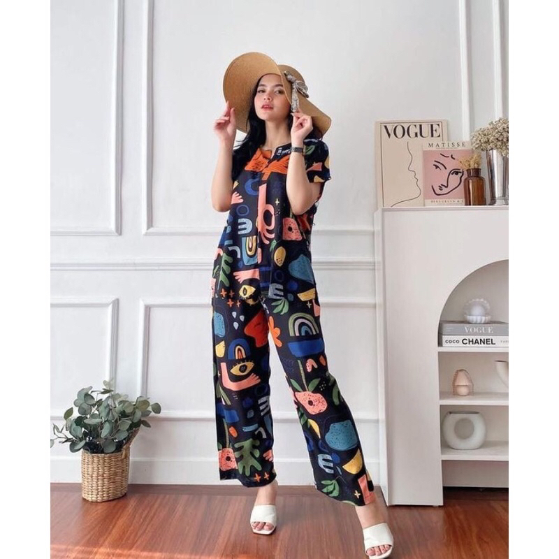 AISHA SETELAN RAYON BUSUI | ONE SET PIYAMA LENGAN PENDEK JUMBO LD 120 CM