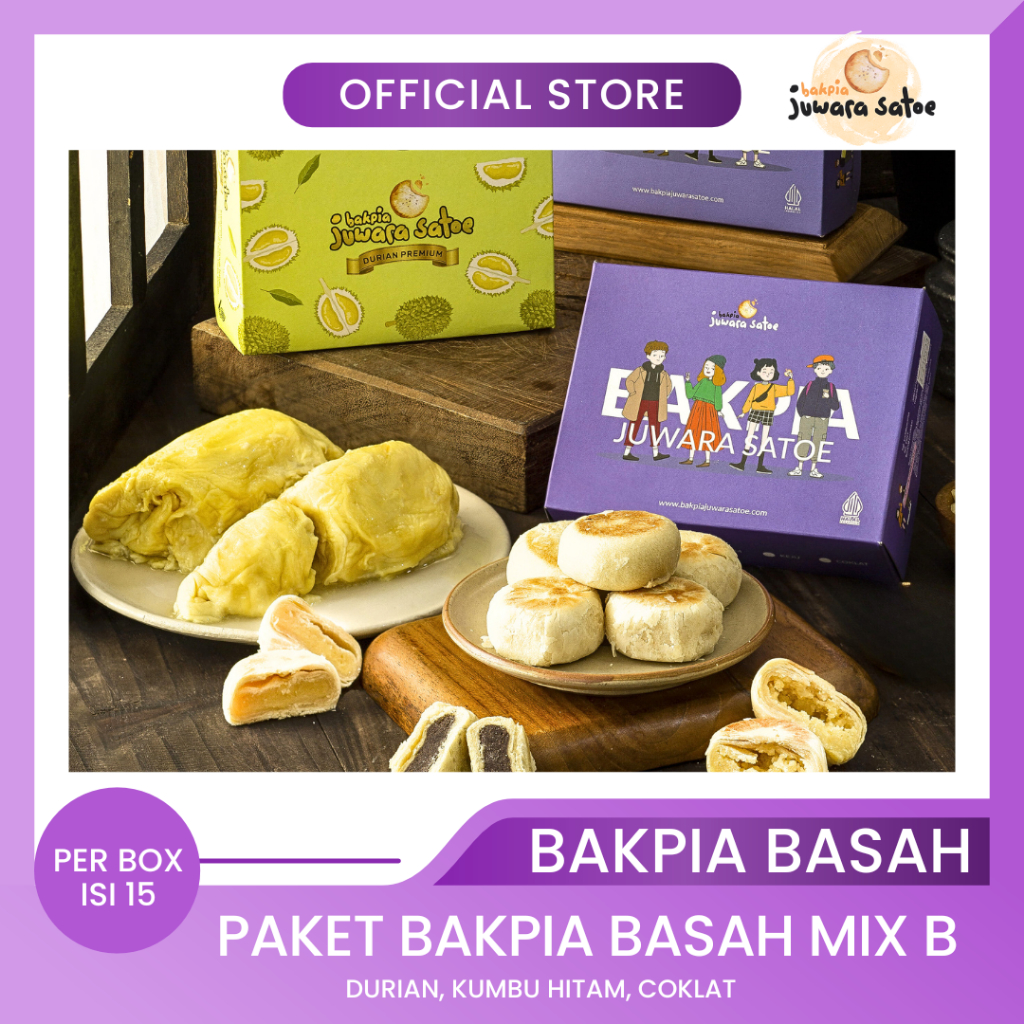 

BAKPIA JUWARA SATOE [ 3 Box ] Paket Bakpia Basah Mix B (Durian, Kumbu , Coklat) - Oleh Oleh Khas Jogja