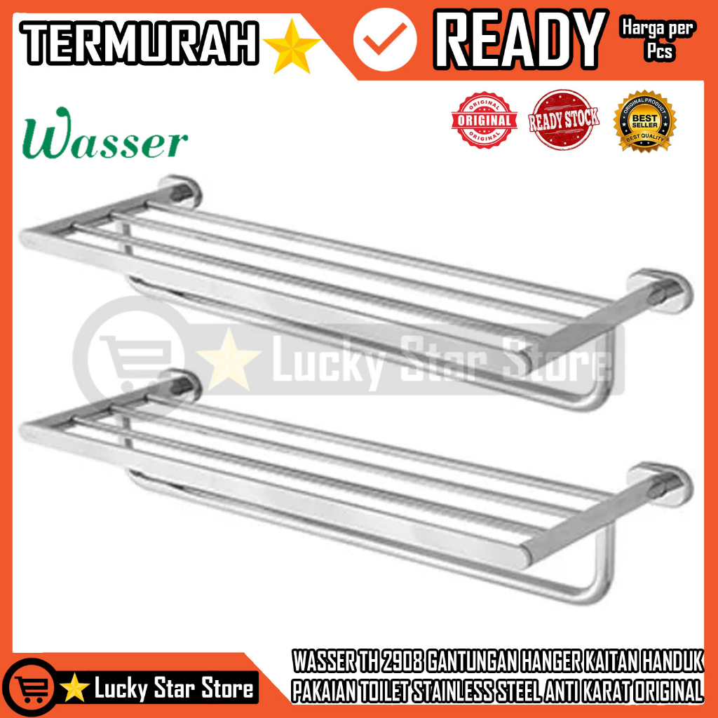 WASSER TH 2908 JEMURAN HANGER KAITAN TEMPAT GANTUNGAN RAK HANDUK PAKAIAN TOILET KAMAR MANDI WC RUMAH