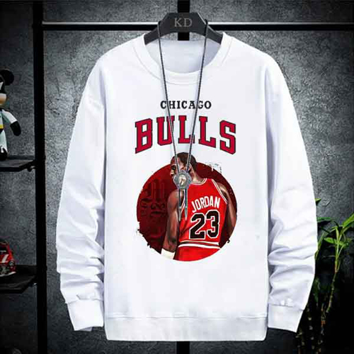 SWEATER CREWNECK Chicago Bulls SWEATSHIRT UNISEX WHITE PREMIUM COTTON FLEECE