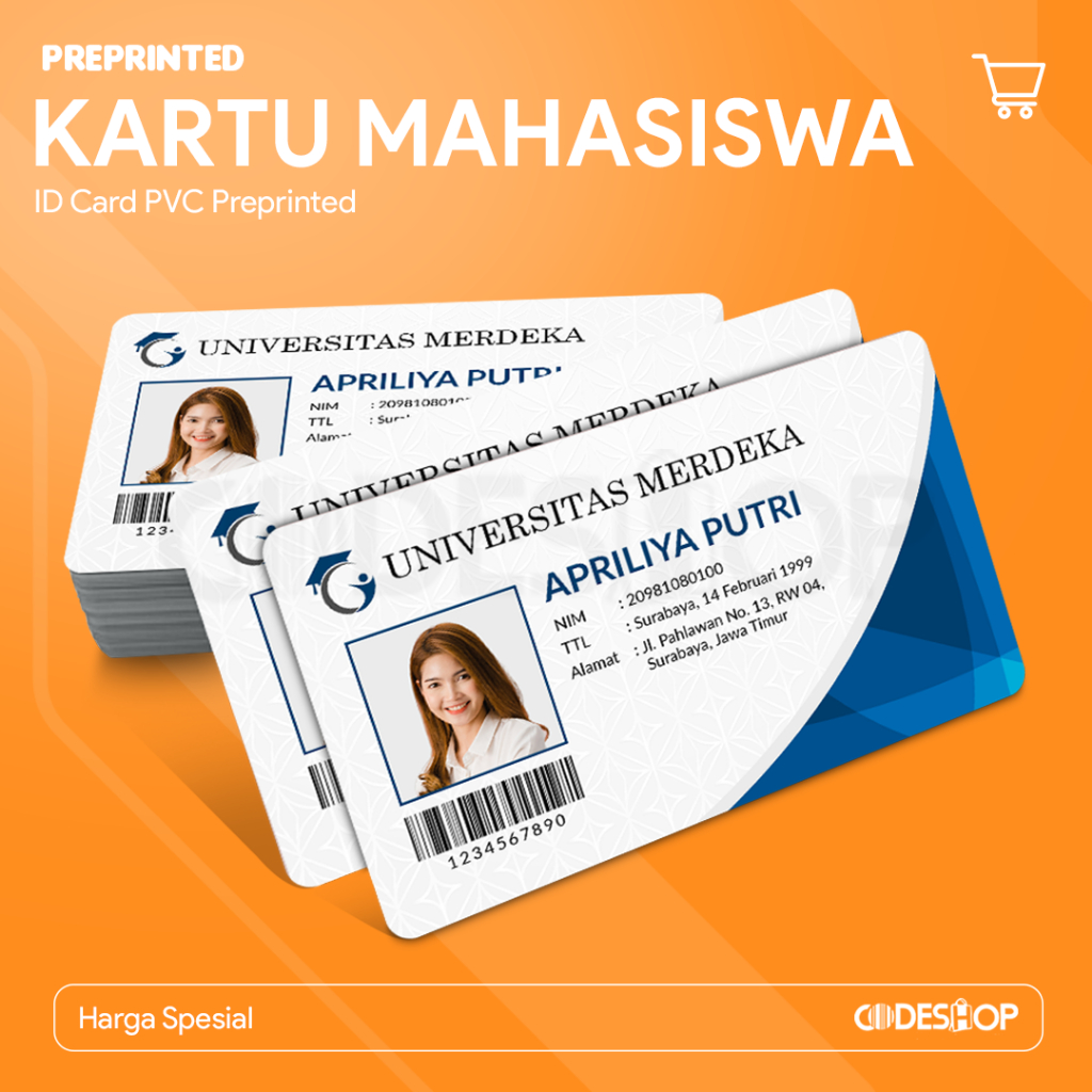 PREPRINTED ID CARD JASA CETAK CUSTOM KARTU PELAJAR SEKOLAH BAHAN PVC
