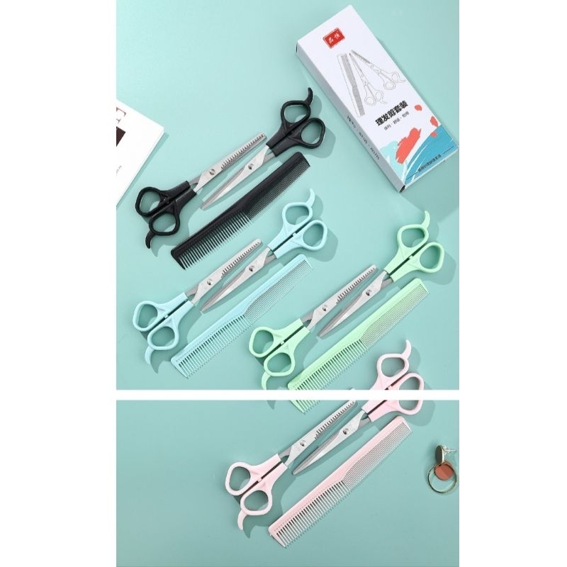Gunting Cukur Sisir Rambut Set 3 //  Set Impor Stainless Tajam , gunting sisir cukur alat cukur set