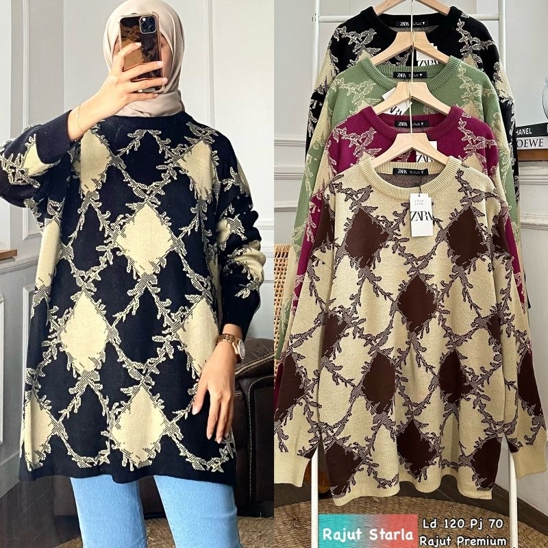starla Rajut Jumbo warna hitam Sage green hijau burgundy coklat cewek sweater bahan rajutan premium 