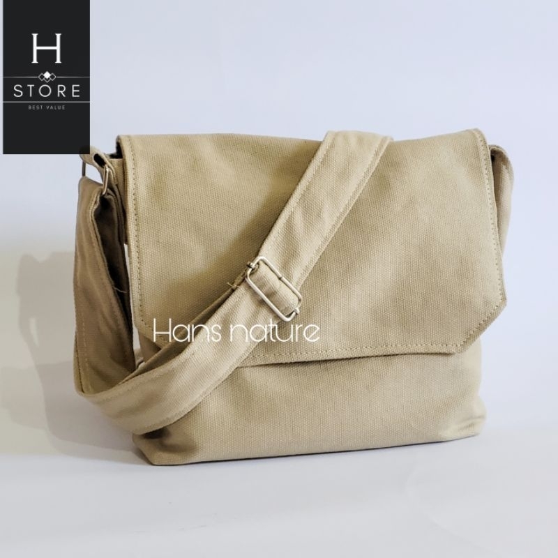 Tas wanita / pria kanvas tas selempang medium Slingbag canvas