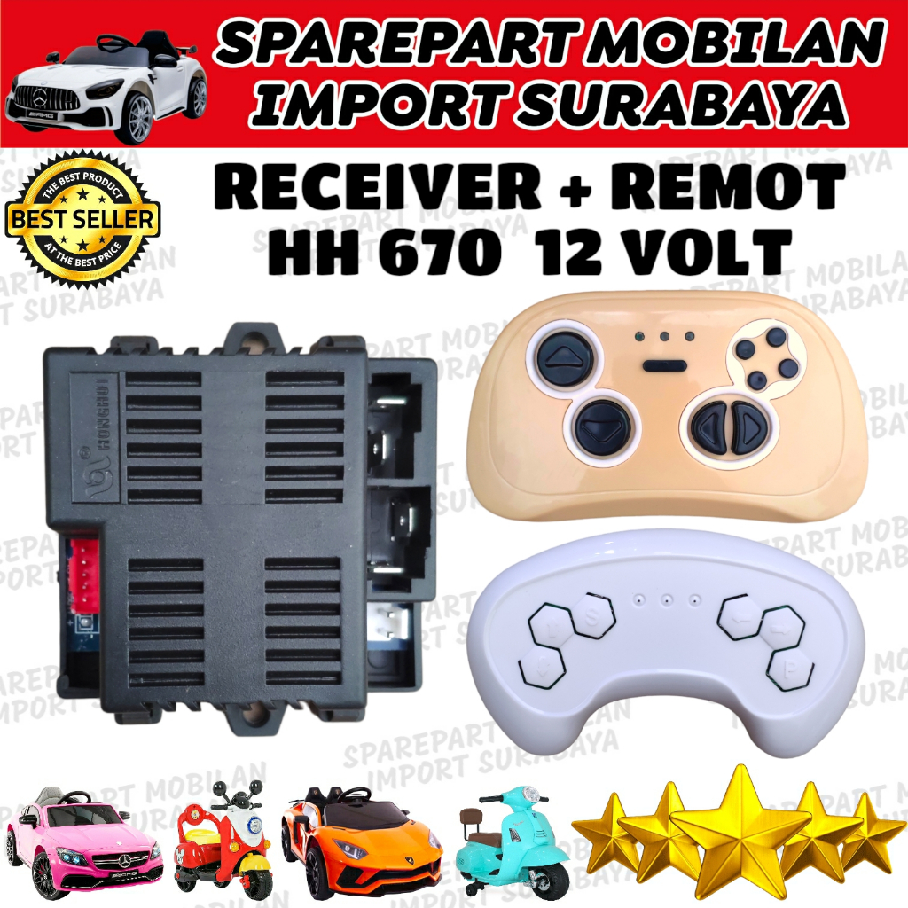 PART MOBIL MOBILAN AKI ANAK RC HONGHUI HH 670 K RECEIVER MODUL CONTROLLER 2.4G WIRELESS 12 VOLT 5 PI