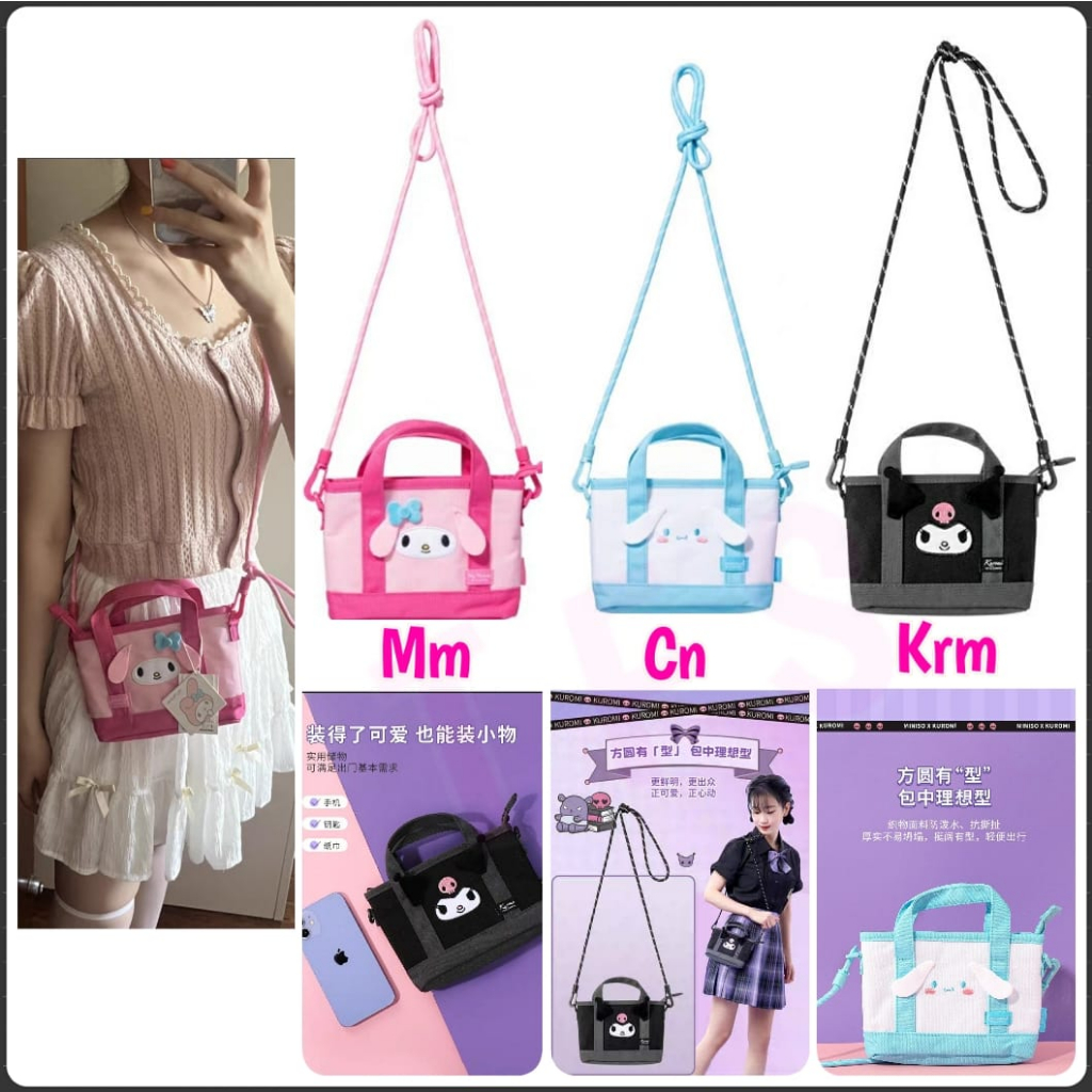 (  ω  )✧-EI Sling bag mini  | tas selempang anak melody miniso | cinamoroll kuromi | tas jalan anak