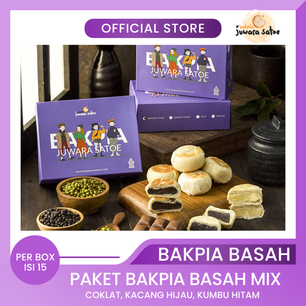 

BAKPIA JUWARA SATOE [ 3 Box ] Paket Bakpia Basah Mix (Original, Kumbu, Coklat) - Oleh Oleh Khas Jogja