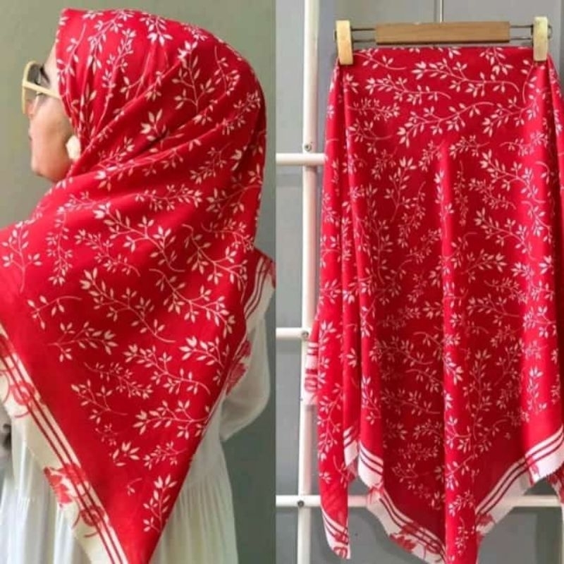 Segiempat Merah Putih Hijab Segi Empat Voal Motif Red White Segi4 Flag Jilbab Kerudung
