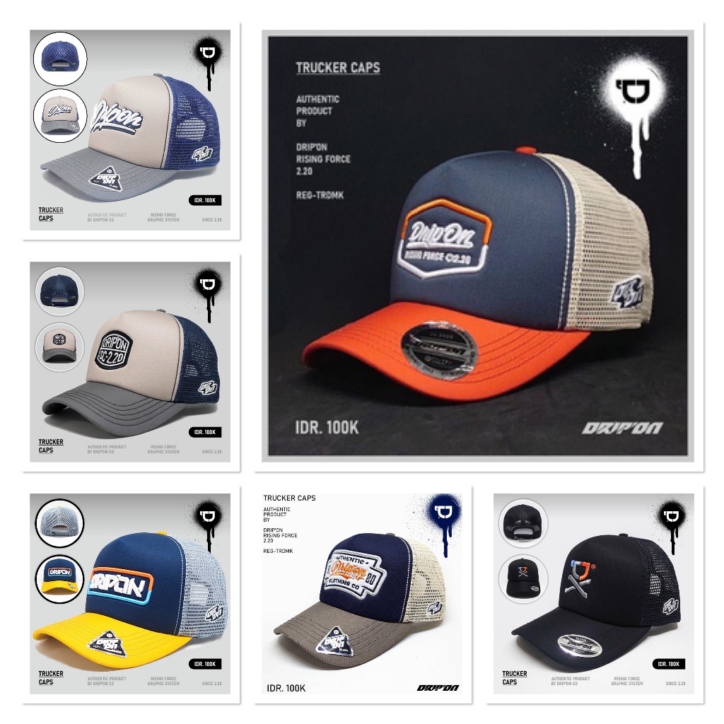 DRIP'ON TOPI TRUCKER HAT CAPS TRIANGLE TOPI PRIA JARING GREY - CREAM