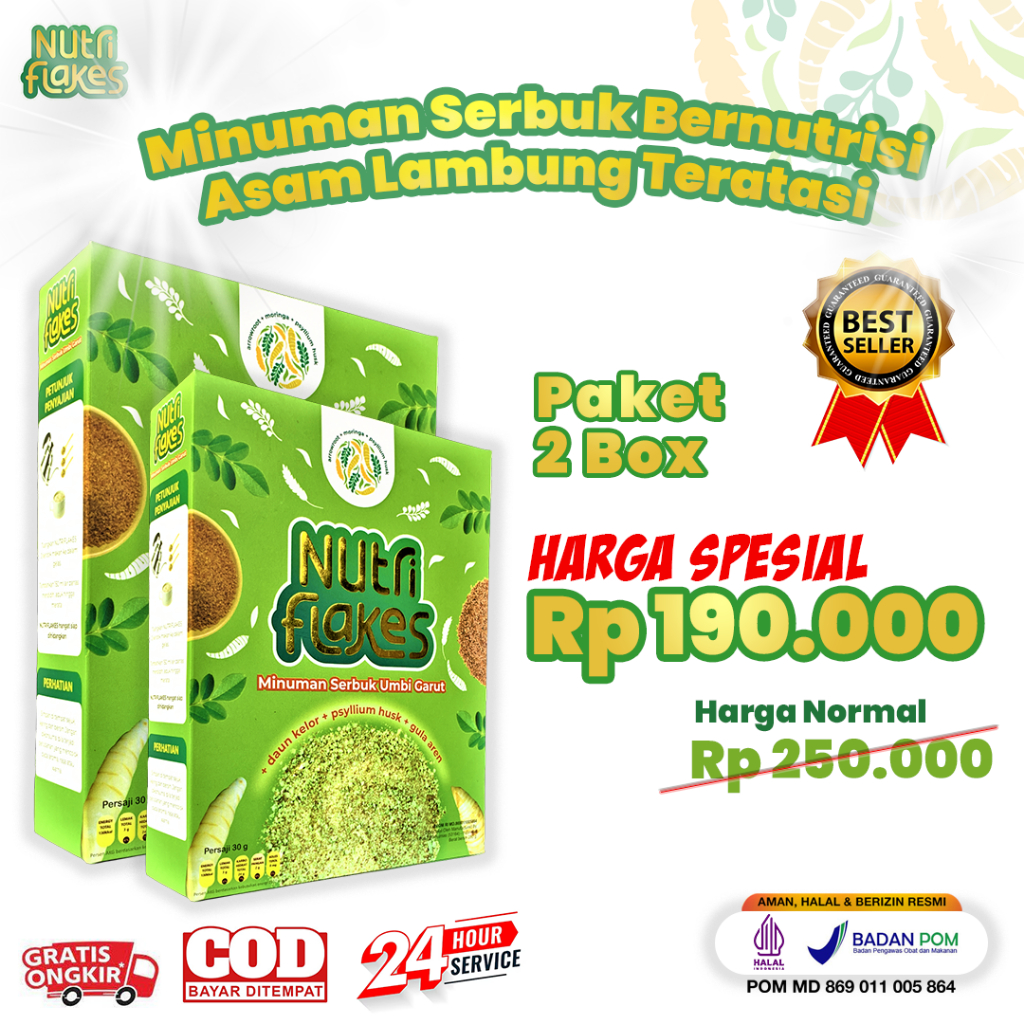 

NUTRIFLAKES - Superfood Umbi Garut + Daun Kelor - Bantu Jaga Kesehatan Lambung (2 Box)
