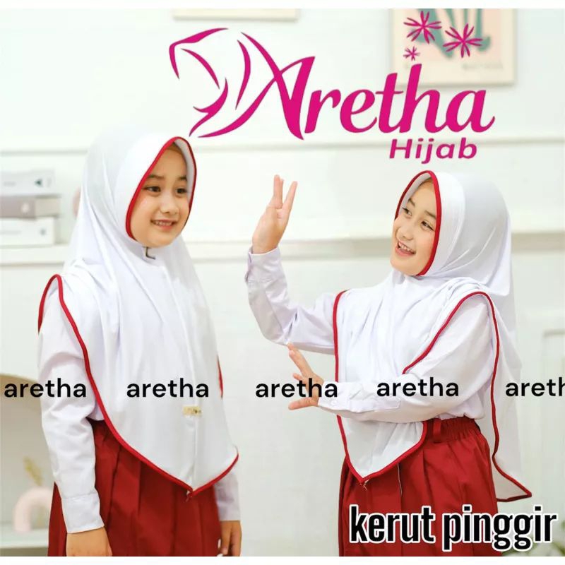 Hijab Anak Sekolah SD Serut Pinggir/Kerudung Anak Sd Umur 4-10 Tahun