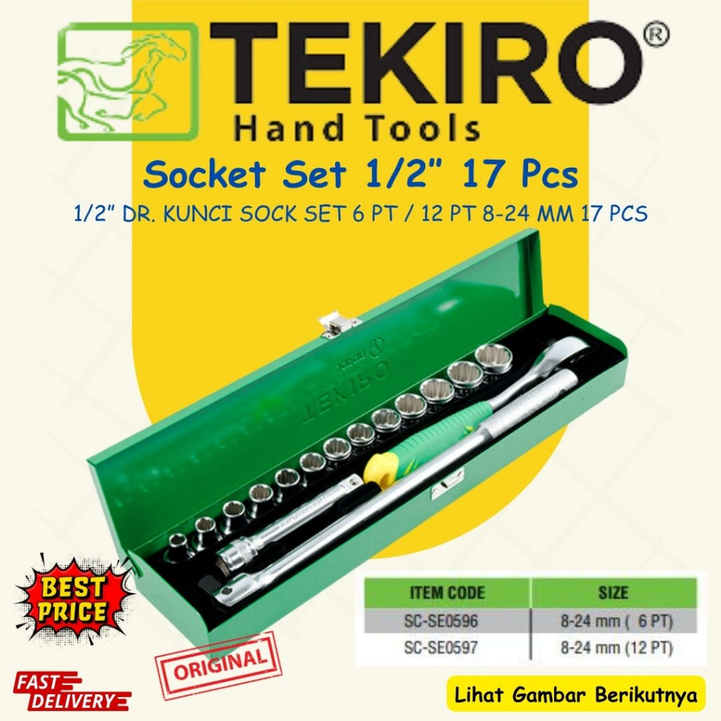 Tekiro Kunci Sock Socket Set 1/2" 17 Pcs 8-24mm Box Besi Berkualitas