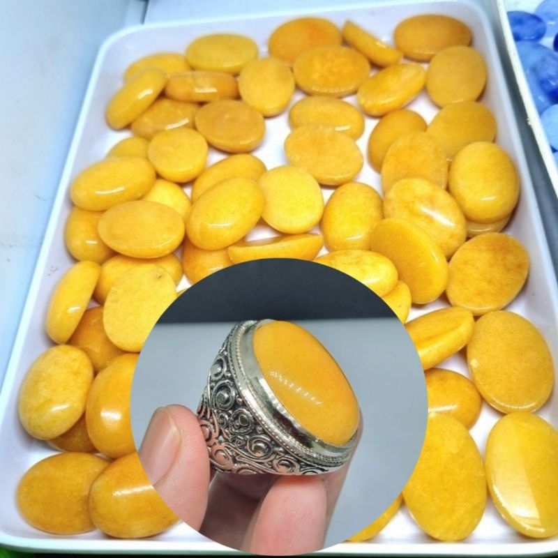 cincin Giok kuning jumbo murah / Batu akik giok kuning