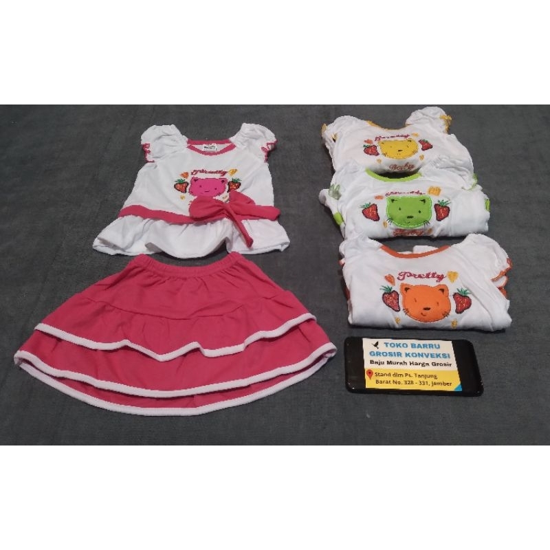 Setelan Rok pendek baju bayi Perempuan umur 3-18 bulan