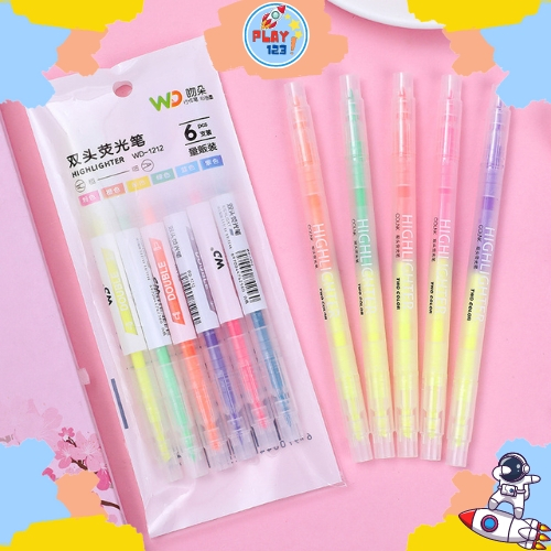 

[PLAY.123] Stabilo Warna Warni / Stabilo 6 Warna 2 Arah / Highlighter Pen Dua Sisi