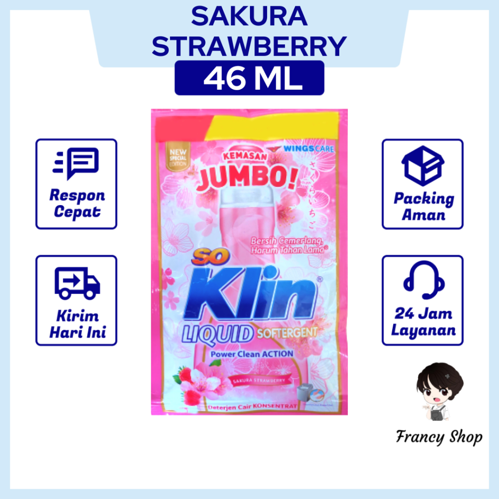 So Klin Liquid Sakura Strawberry Deterjen Cair Sachet 46 ml