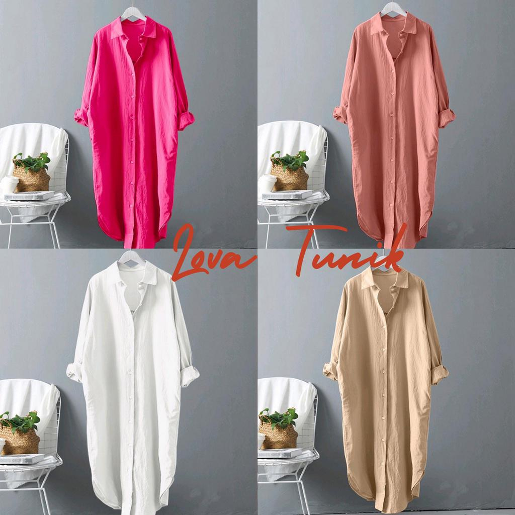Long tunik crinkle jumbo Lova tunik Bo Bahan crinkle airflow Pakaian muslim wanita Baju atasan wanit