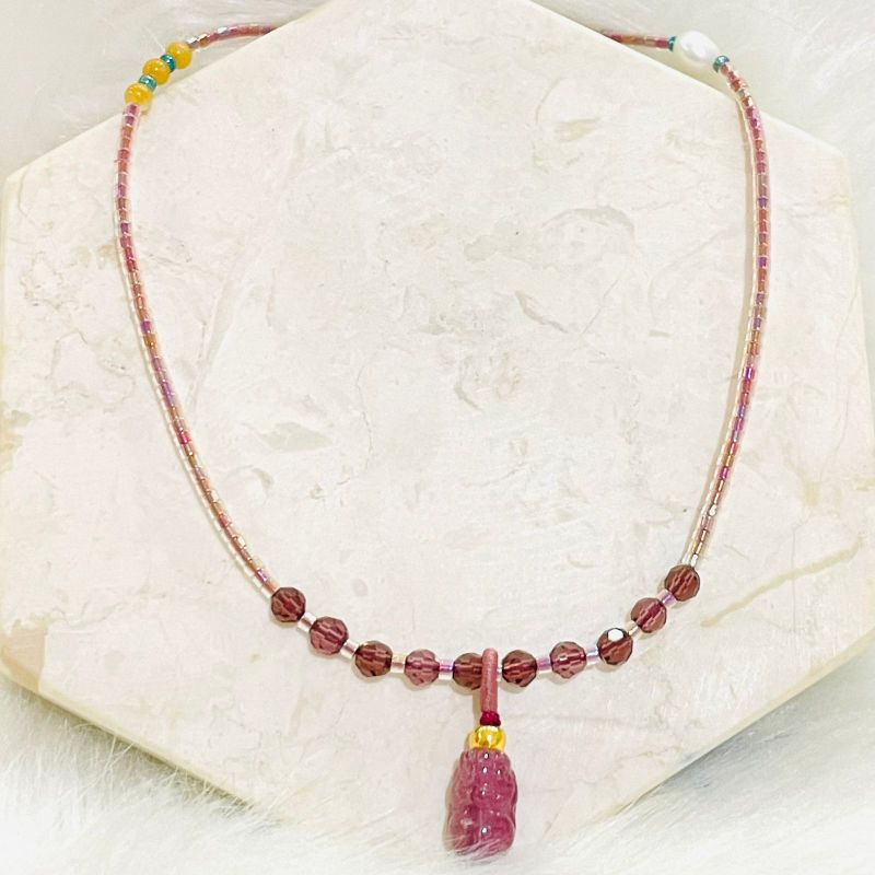 KALUNG MANIK TALI SERUTCHARM BOLA EMAS 24K PIXIU GIOK ASLI