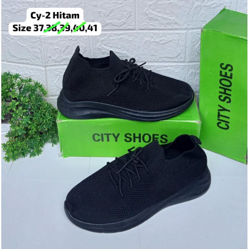 Sepatu Sekolah Full Hitam Tali Rajut Import Terbaru City Shoes
