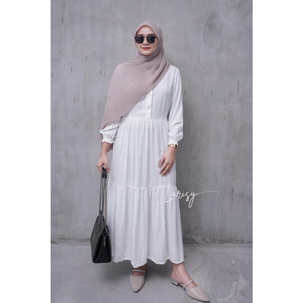 Gamis Putih Estella White Dress Panjang Gamis Modern/ Dress Putih/ Gamis Rampel