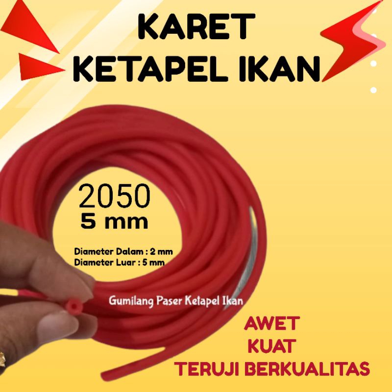 TERUJI BERKUALITAS PREMIUM Karet tube Slingshot ketapel ikan 5 mili mm 2050 merah 100 cm
