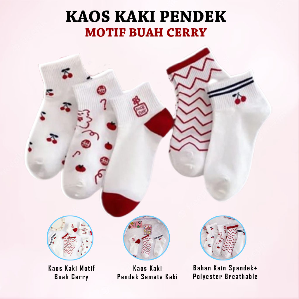 Kaos Kaki Wanita Motif Cherry Merah Kaos Kaki Pendek Socks Fashion Korean