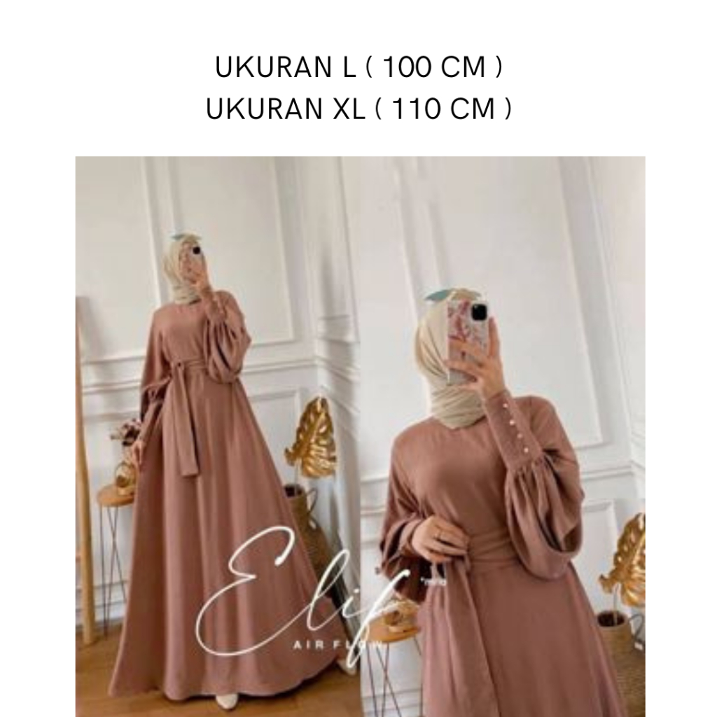Gamis Wanita Terbaru ELIF DRESS BL Bahan Crinkle Airflow Size L XL LD 100-110 CM Gamis Kondangan Wan