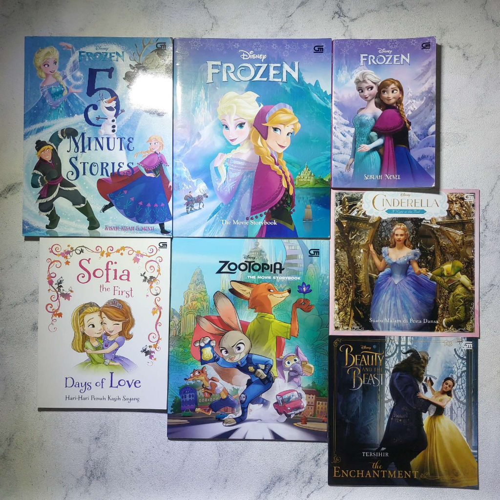 Paket Buku Cerita Bergambar Anak Bahasa Indonesia Disney Frozen 5 Minutes Stories Zootopia Sofia The