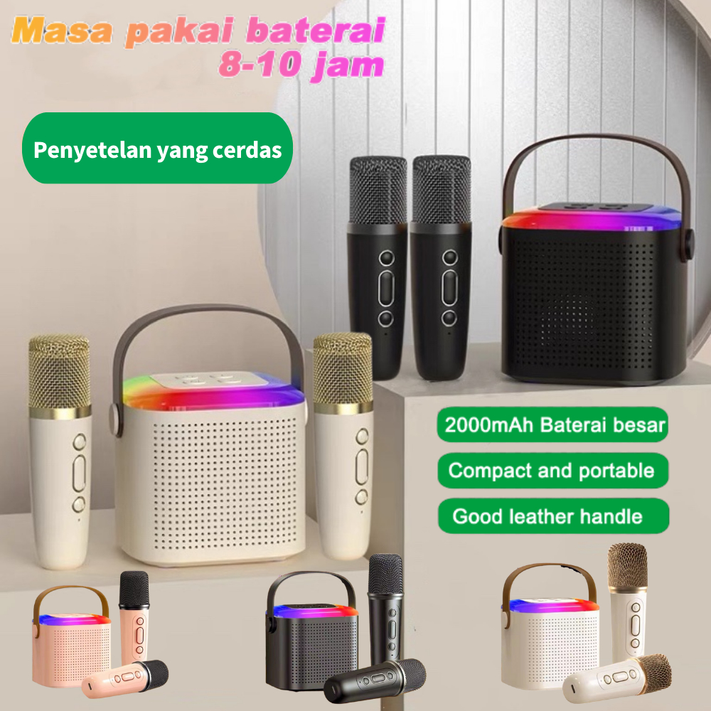 	 2 Mic Speaker bluetooth karaoke 1set mini ori full bass RGB portable karaoke speaker ktv Cute Wireless Lucu Portabel Luar Ruangan Speaker Nirkabel mic Bass Super kuat	