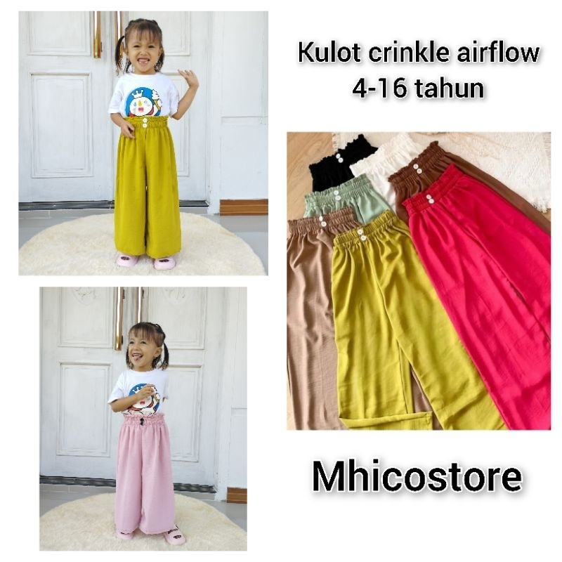 kulot crinkle anak 4-16 tahun/celana kulot crinkle anak perempuan/kulot crinkle anak model kancing d