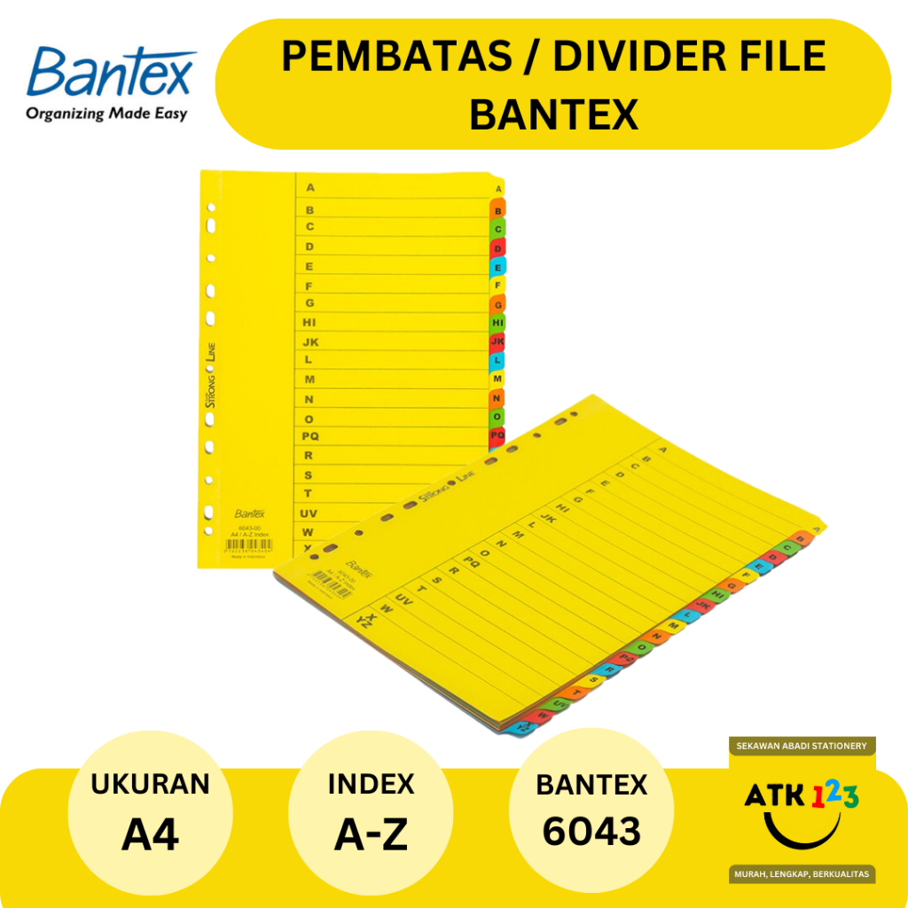 

Binder Divider Pembatas Odner Bantex A4-6043 Alphabets Index A-Z