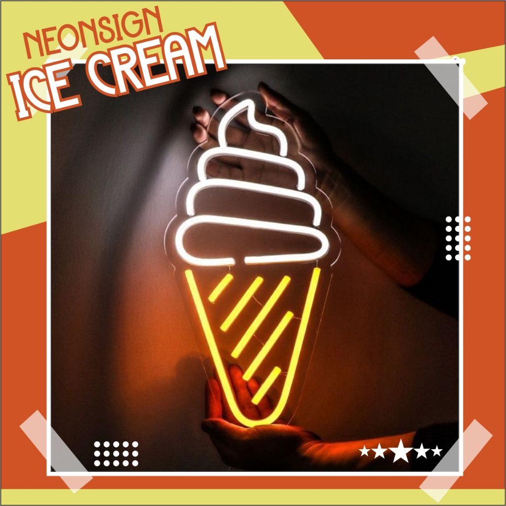Neon Sign Lampu Hias LED Logo Ice cream Neon Flex Custom Dekorasi Cafe Aesthetic