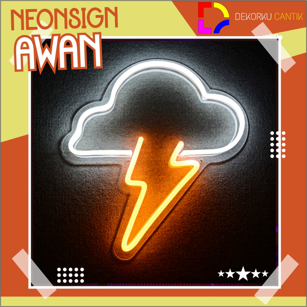 Neon Sign Lampu Hias LED Logo Awan & Petir Neon Flex Custom Dekorasi Kamar Cafe Aesthetic