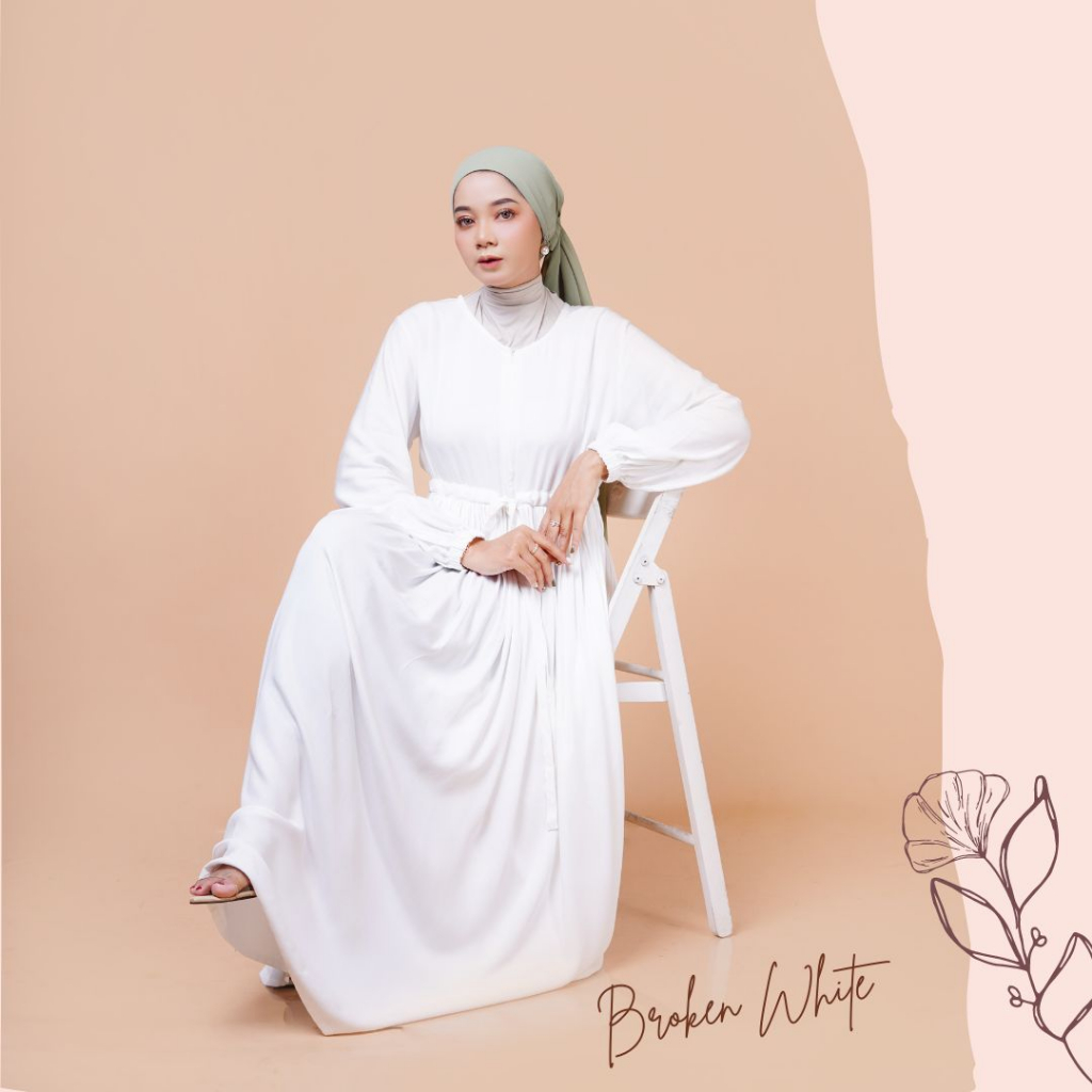 Dress putih acara kajian - Dress putih simple polos - Dress polos biru - Dress Putih - Dress Busui -