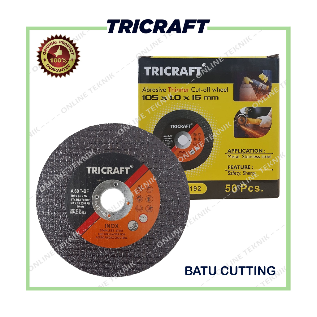 TRICRAFT Batu Cutting 4" x 1 Mata Potong Gerinda 4 inch / Grinding Wheel 105x1.0x16mm Tricraft