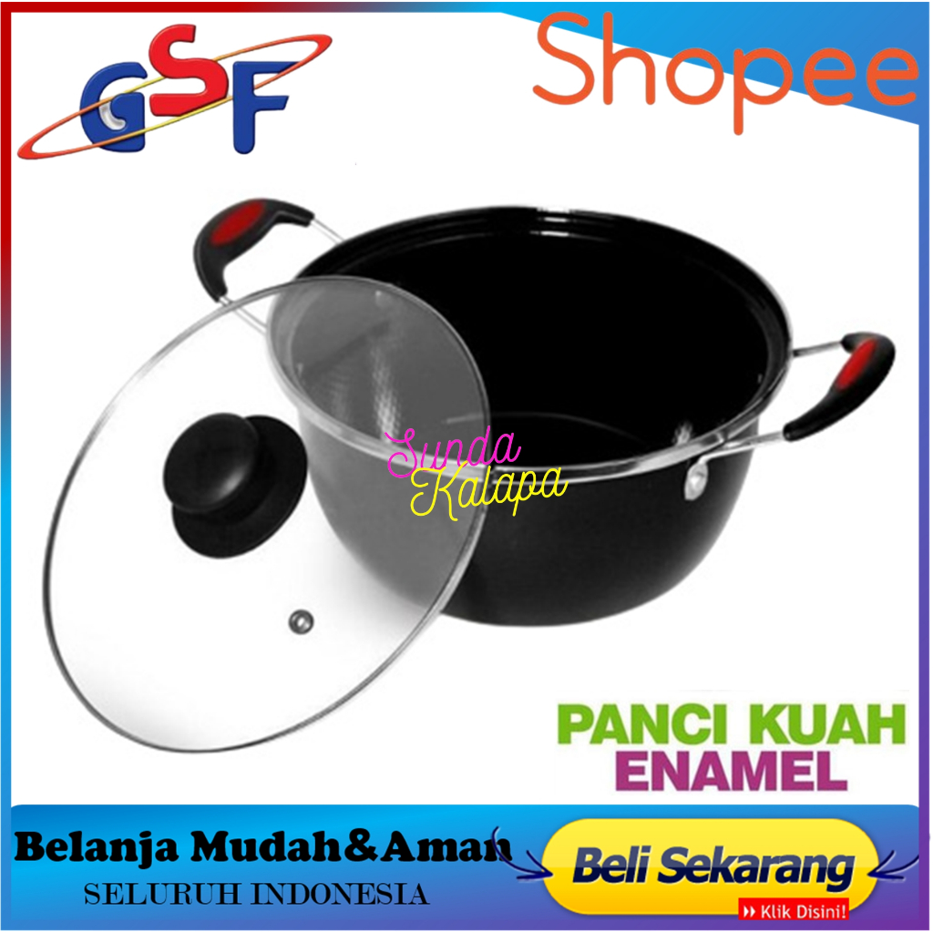 PANCI KUWAH ENAMEL GSF 22 CM TUTUP FULL KACA / PANCI ENAMEL / PANCI TUTUP KACA ANTI LENGKET / PANCI 