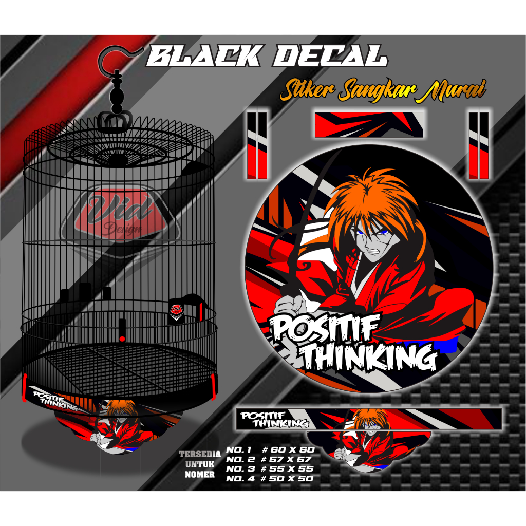 Sticker Sangkar Murai Bulat Motif Decal Rurouni Kenshin No 1 2 3 4