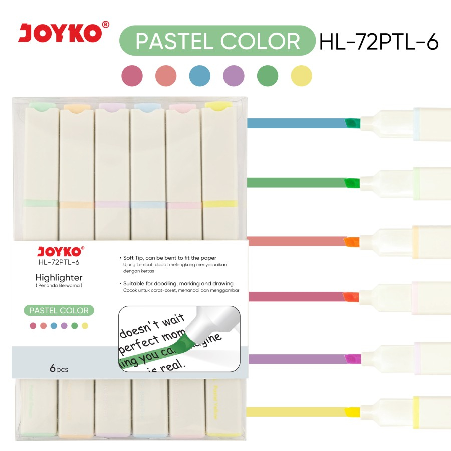 

Penanda Berwarna Highlighter Joyko 72PTL 6 Warna