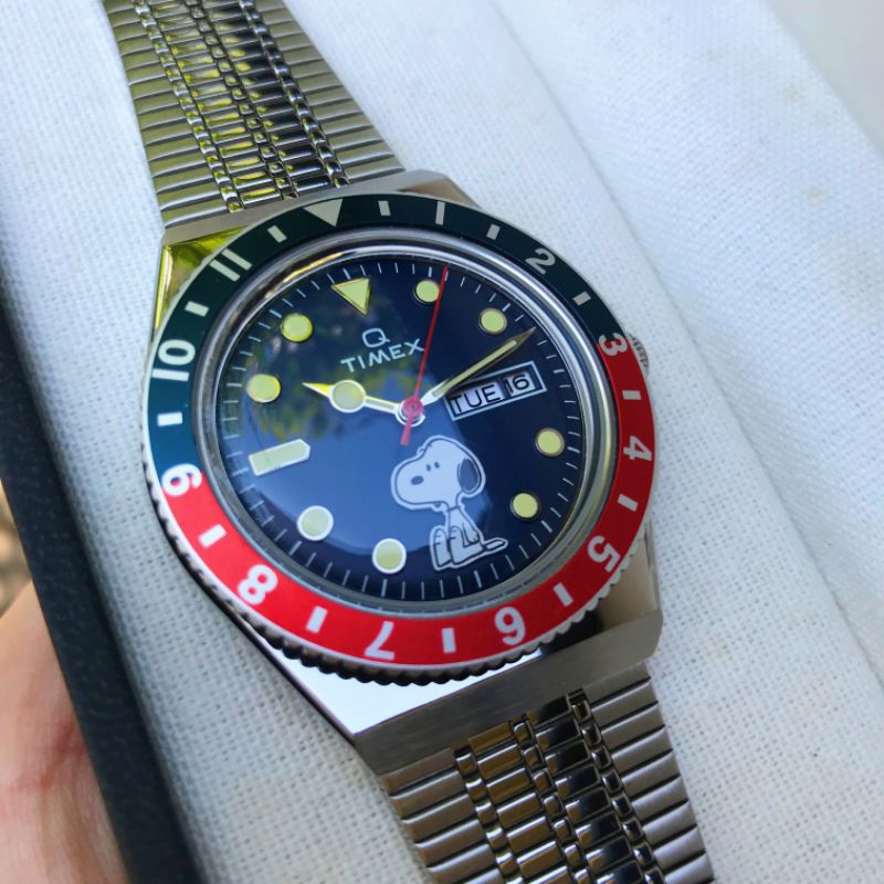 Q Timex Peanuts Snoopy 70th Anniversary 38mm Special Edition Stainless Steel Bracelet Watch Pepsi Di