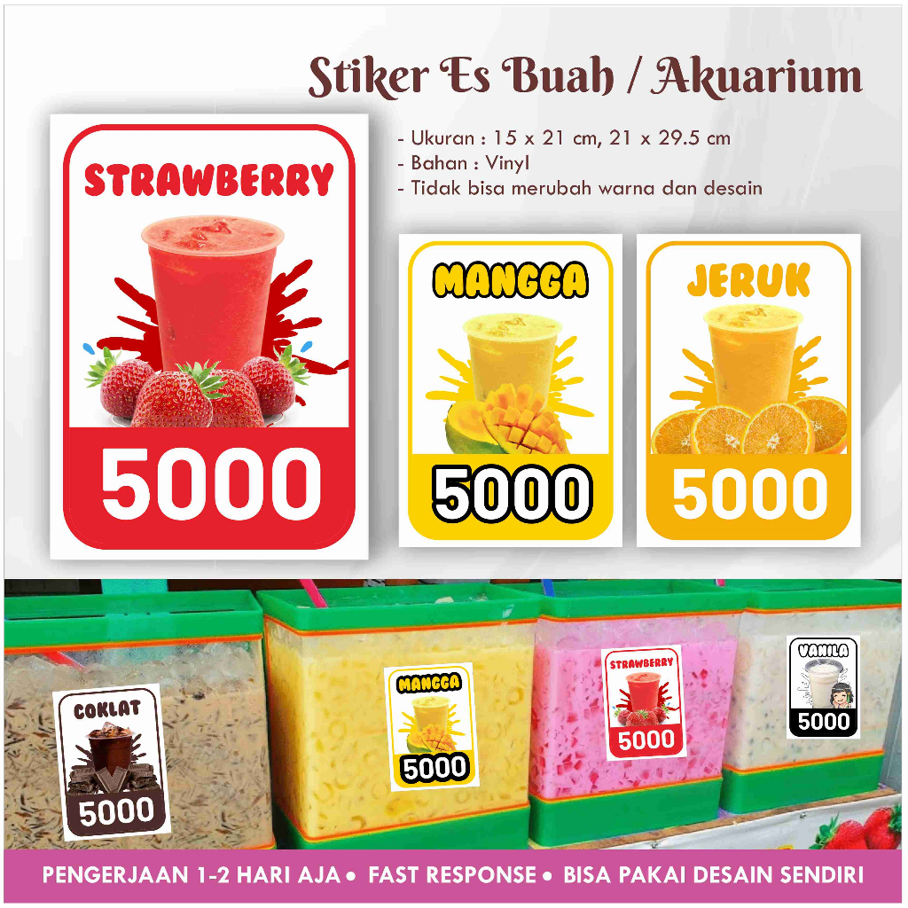 SIKER ES BUAH AKUARIUM VINYL / Stiker kemasan minuman / stiker cup / logo