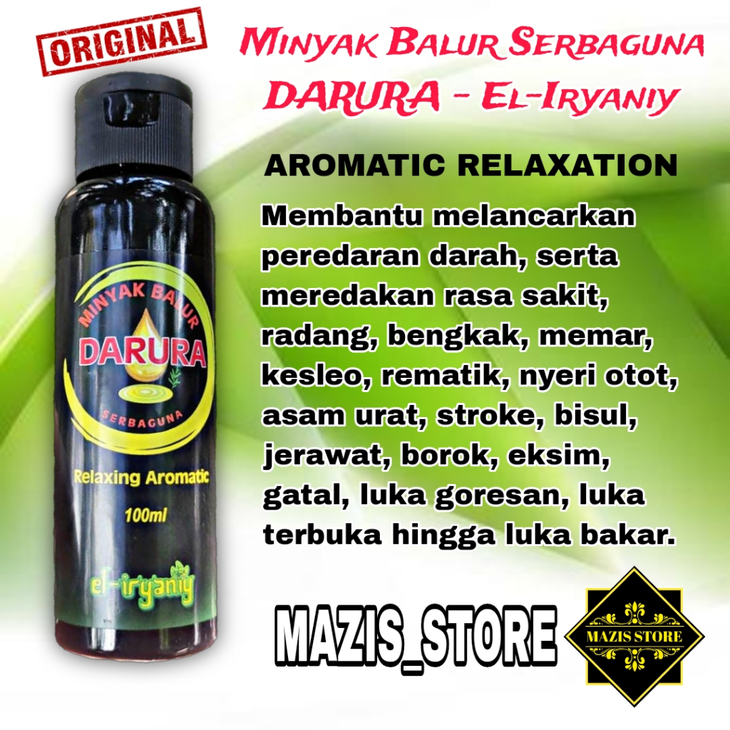 MINYAK BALUR DARURA EL-IRYANIY 100ml MINYAK URUT AROMA TERAPI SERBAGUNA