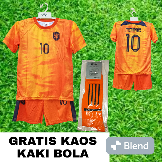 JERSEY BOLA KIDS SETELAN ANAK BELANDA HOME WORLD CUP 2022 PRINTING PREMIUM