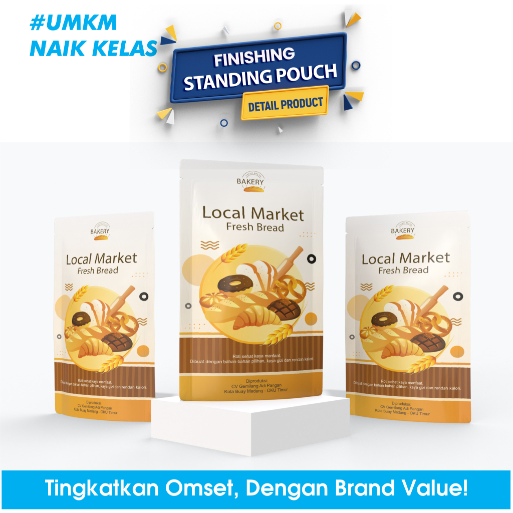 Cetak Standing Pouch Full Printing Bahan Paper Foil Metalize Ukuran Custom NON ZIPLOCK